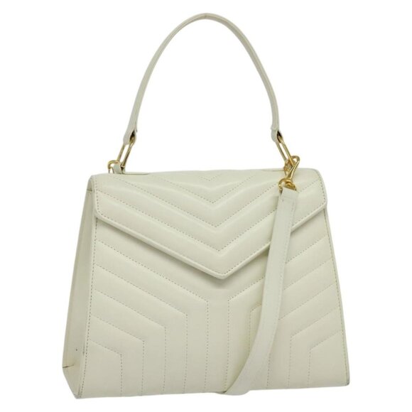 SAINT LAURENT Hand Bag Leather 2way White Gold Auth 137683 - Picture 1 of 16